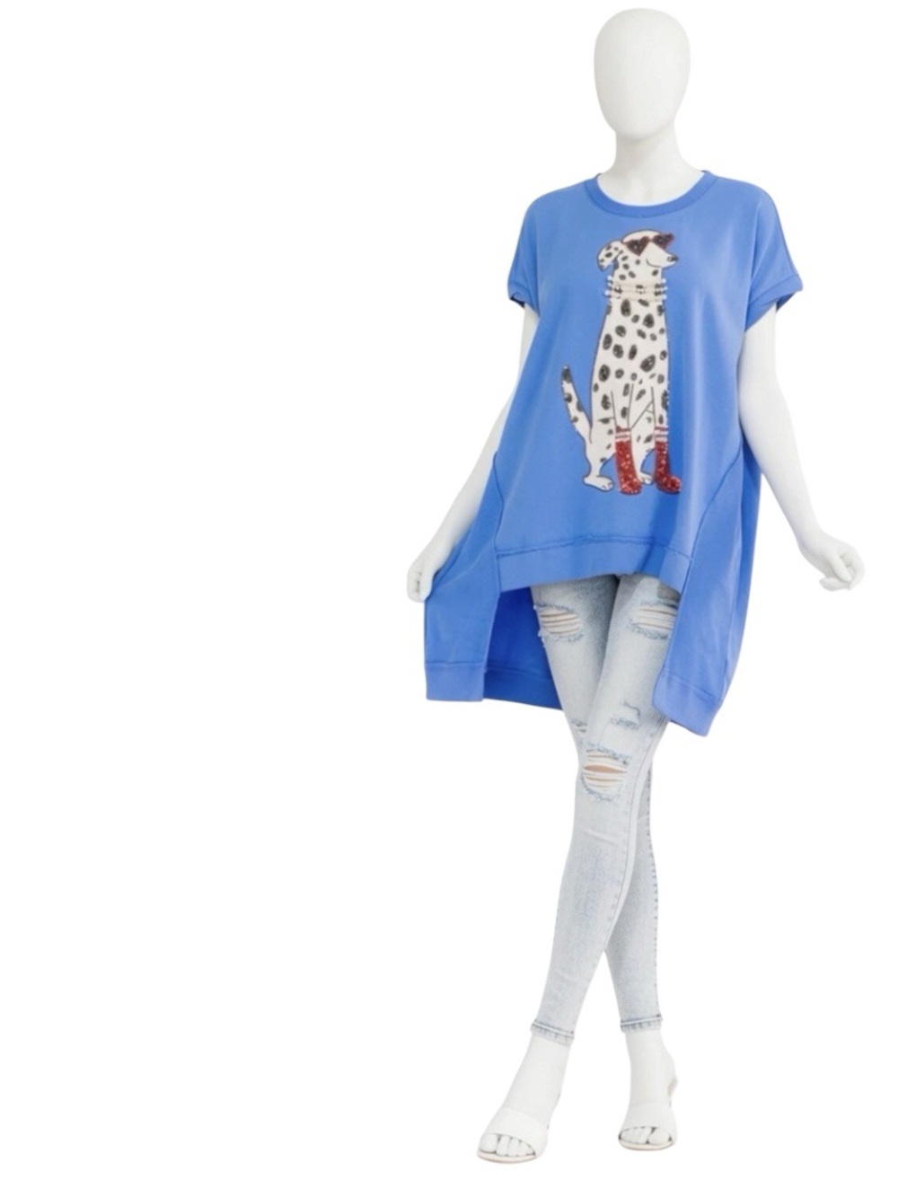 FANTASTIC FAWN oversized French terry tunic pearl sequins Dalmatian top S M L